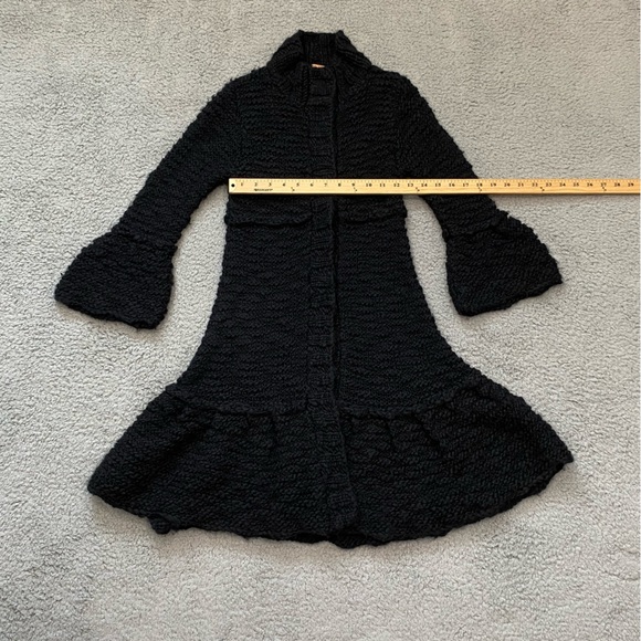 Free People Cardigan Sweater Womens XS Black Crochet Knit Wool Blend Bell Cuffs - Picture 6 of 13